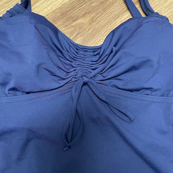 Lands End Womens Size 6DD Tankini Swimsuit Top Navy Blue Solid Underwire Ruched - Picture 3 of 6